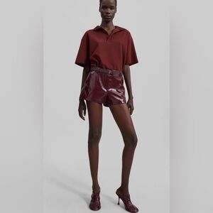 The Frankie Shop Kate Crackled Burgundy Mini Shorts